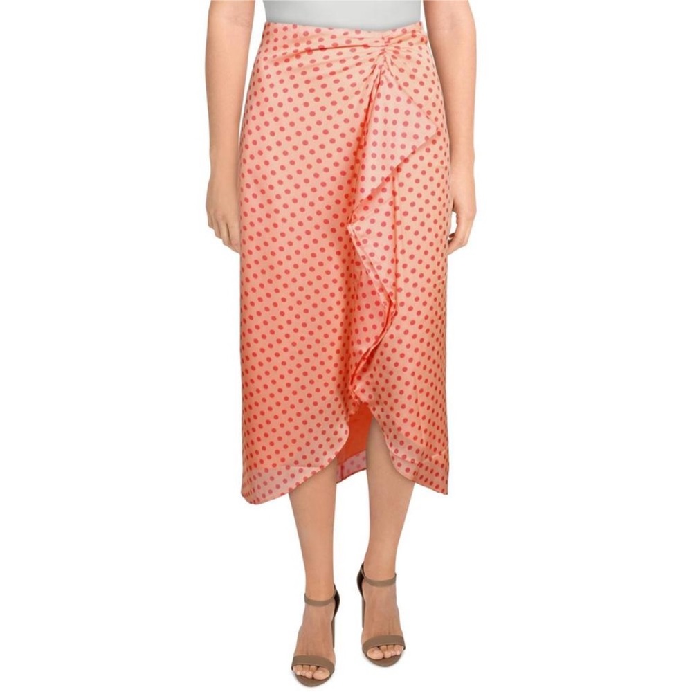 Ted Baker Womens Tiara Orange Polka Dot Rouched Ruffled Midi Maxi Skirt 0-2